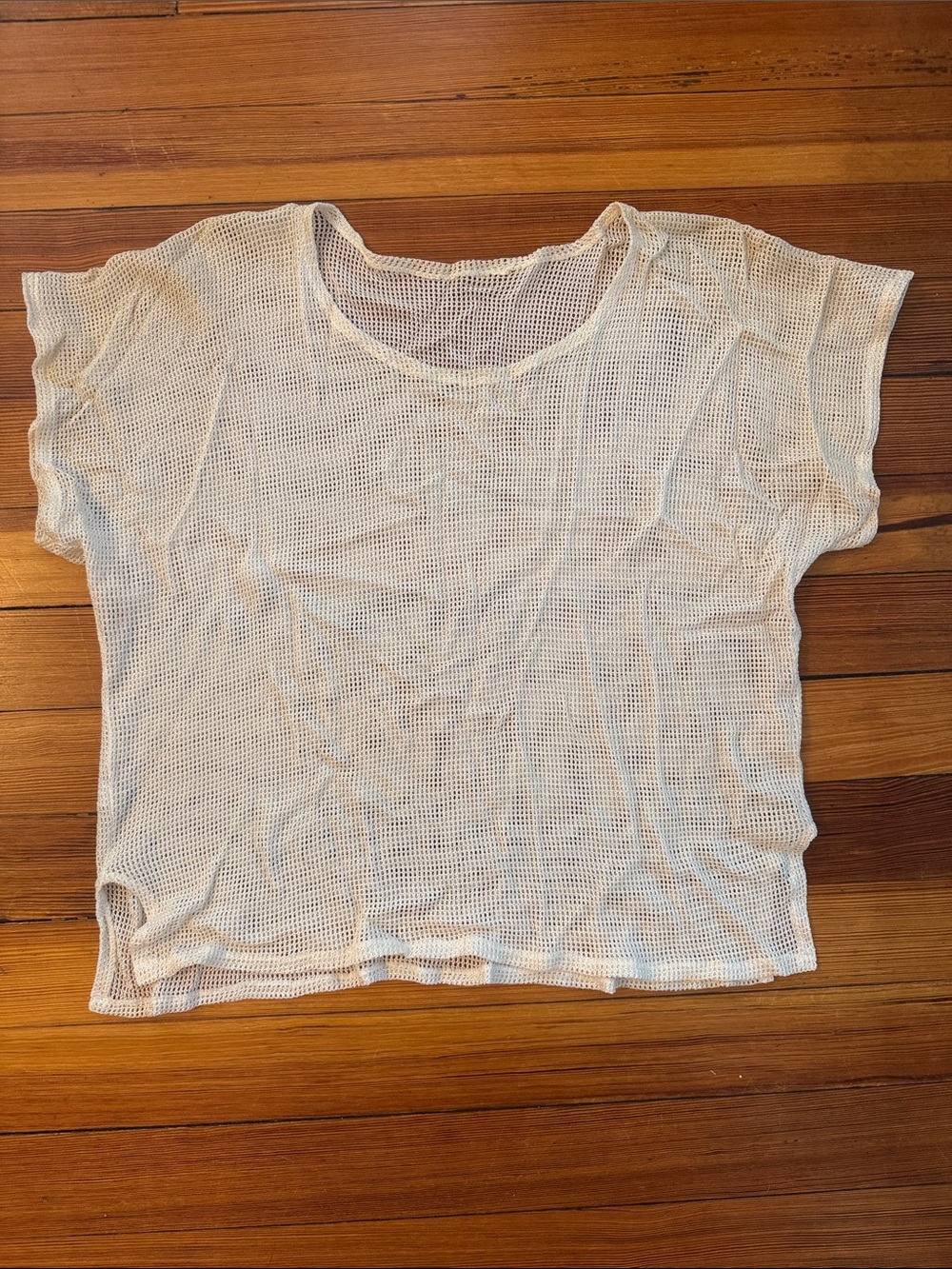 Lightweight White Mesh Short-Sleeve Top